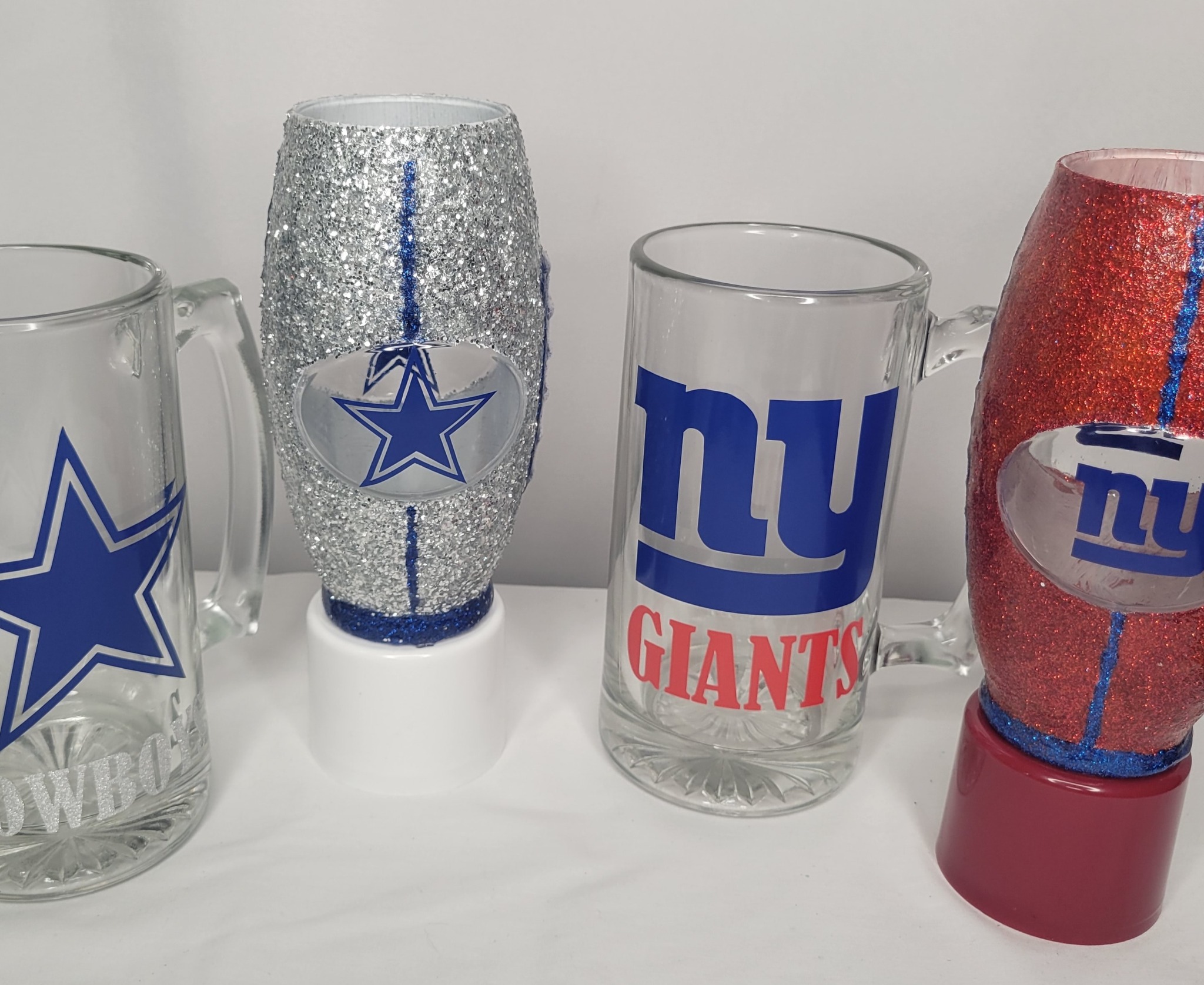 Custom Cowboys and Giants sports glass sets